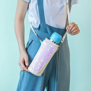 

New sequins mug set bag leak-proof cup student cup bag sequin pen bag girl shoulder bag BW01-SB-bxxslp