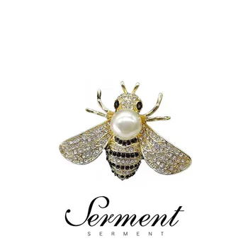

SERMENT Simple Fashion Female Pearl Pin Cute Little Bee Brooch Gold Color Crystal Brooches Animals Pins Jewelry Gift