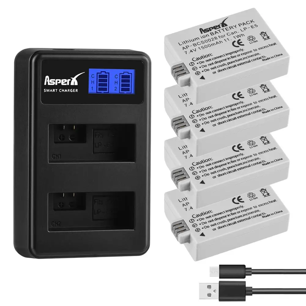 7.4V 1500mAh LP E5 LPE5 LP E5 Camera battery pack Bateria + Charger for