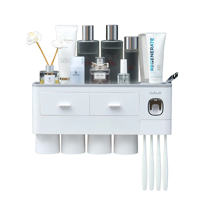 

Magnetic Adsorption Toothbrush Holder Automatic Toothpaste Dispenser Plastic Wall Mount Storage Rack Bathroom Accessories