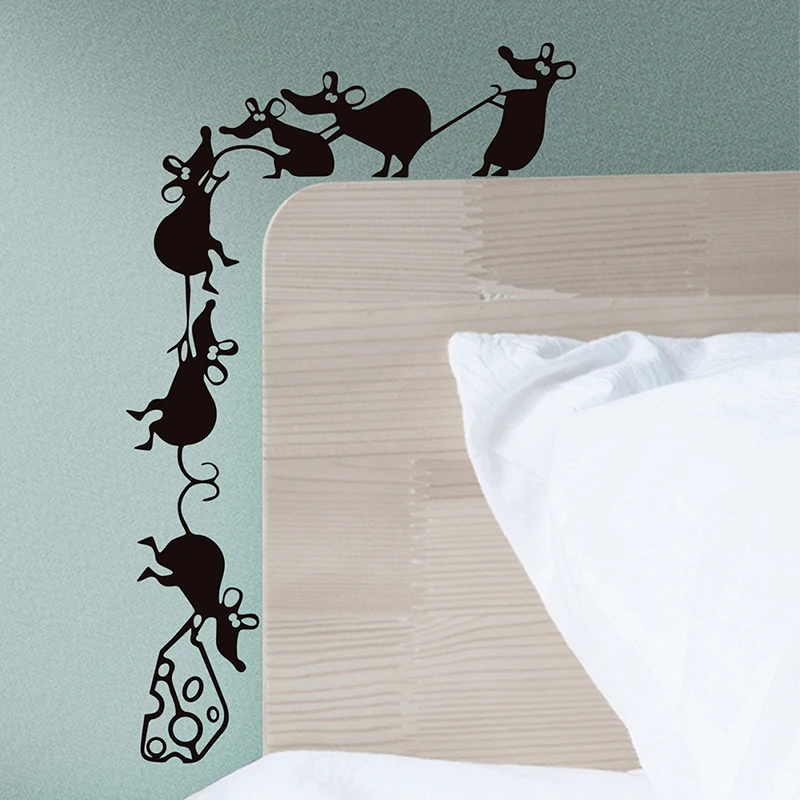 Little Mouse Carrying Food Wall Sticker Wallpaper Funny Climbing Cheese Light Switch Mural Decal Pvc | Дом и сад