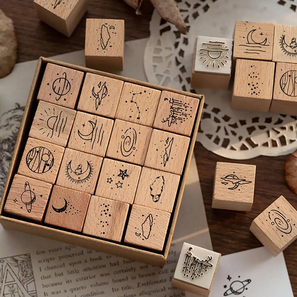 

16pcs/ Vintage Planet Moon Cloud Decoration Stamp Wooden Rubber Stamps for Scrapbooking Stationery DIY Craft Standard Stamp