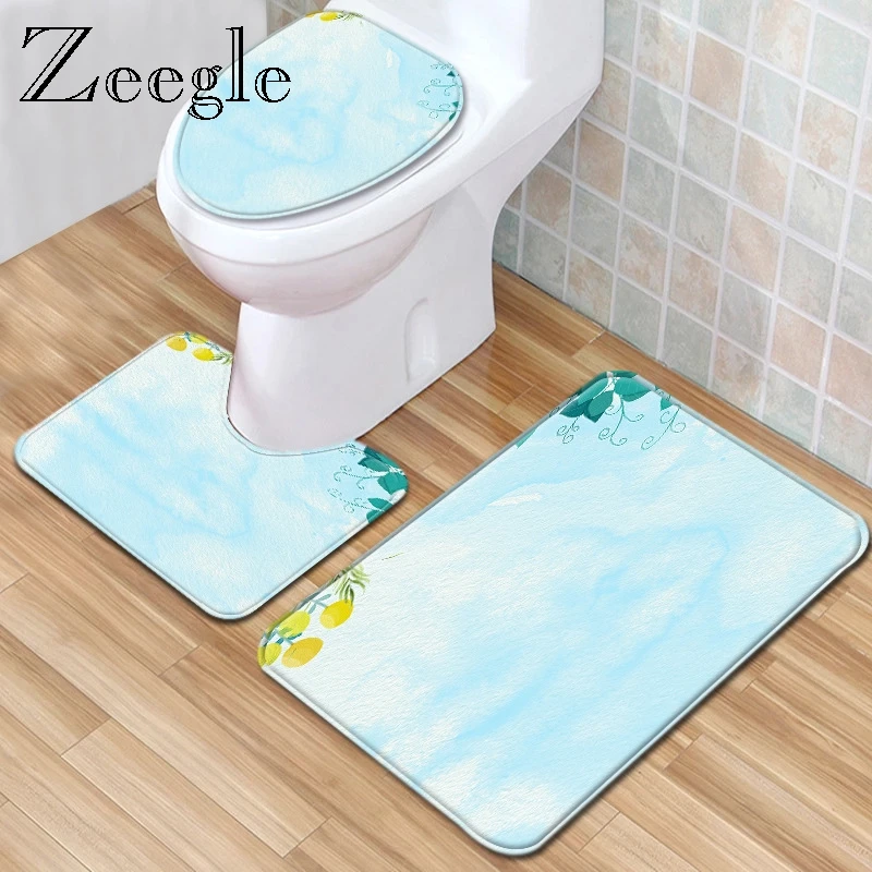Zeegle 3pcs Bathroom Mat Set Flannel Toilet Cover Seat Mat Absorption Toilet Floor Mat Shower Carpet Decoration Bathroom Rug