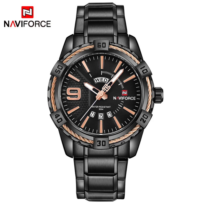 Naviforce Топ люксовый бренд мужские золотые кварцевые часы с календарем модные водонепроницаемые светящиеся часы из нержавеющей стали Relogio Masculino - Цвет: Black-Rose