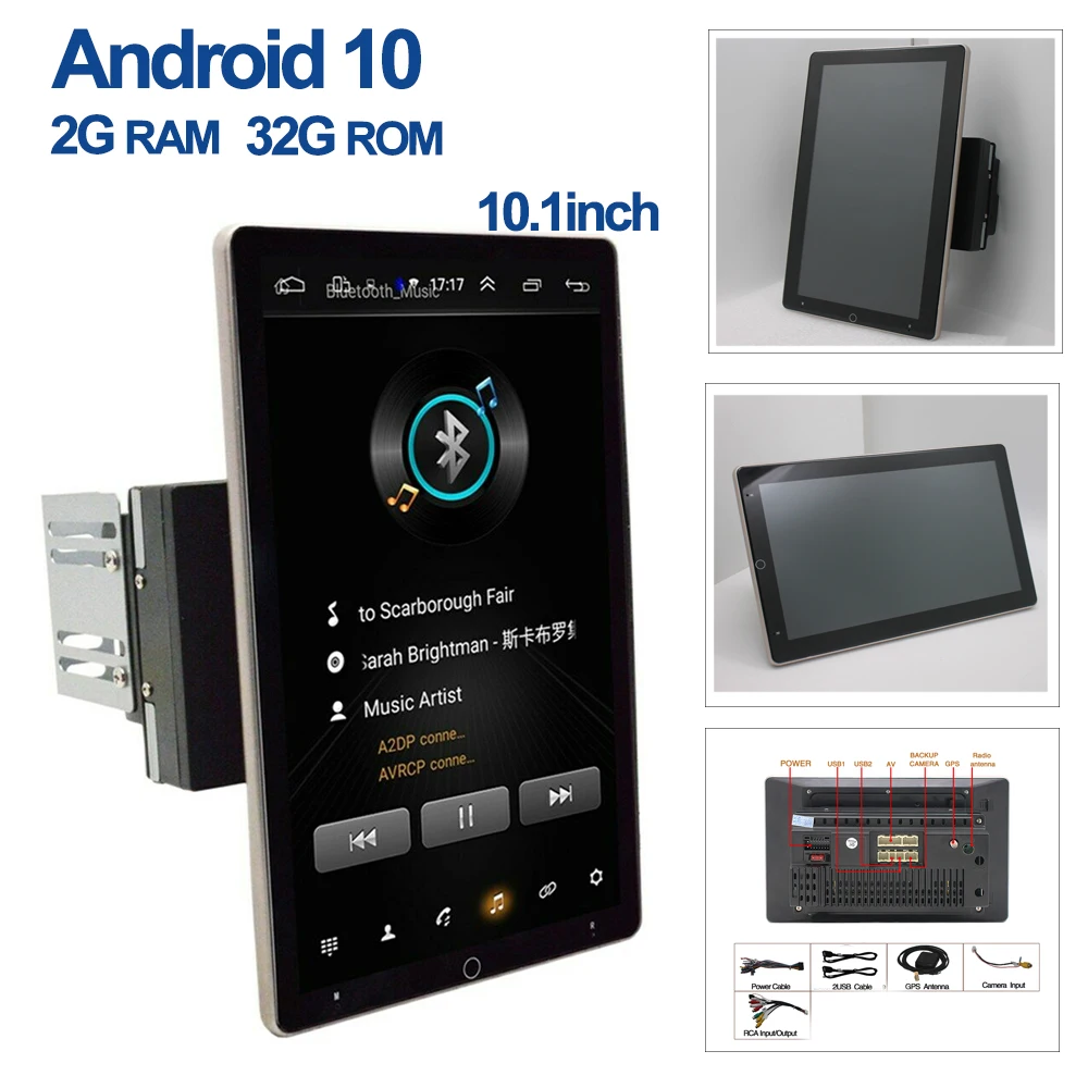 US $160.80 Android 101 Auto Rotatable 101 Inch Universal Car Radio Multimedia Stereo Audio GPS Navigation Double 2 Din Radio Head Unit