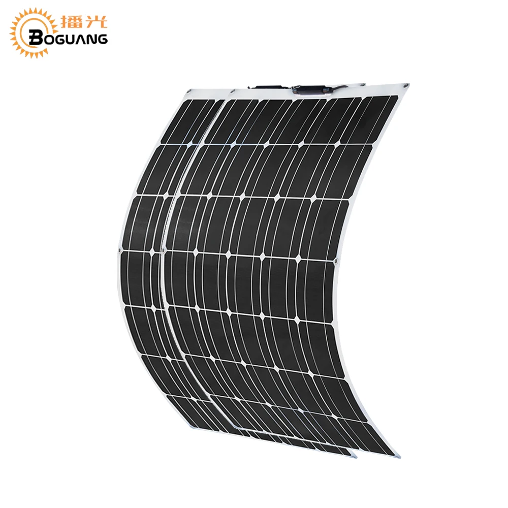 2 pcs solar panel 100 Вт солнечная панель 100 Вт 200 Вт 300 Вт 400 Вт 500 Вт полугибкий монокристаллический фотоэлектрический модуль для 12 В батареи RV для яхты, автомобиля, домашнего зарядного устройства - Цвет: 2 pcs solar panel