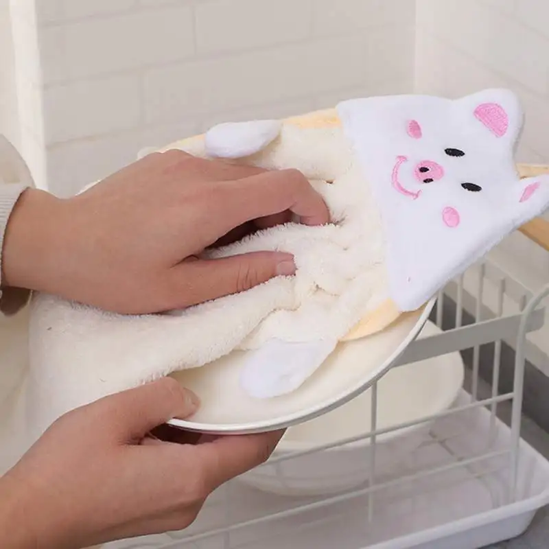 Кухонное мягкое сухое полотенце для рук с мультяшным животным, подвесное полотенце для рук, полотенце из бархата кораллового цвета, впитывающее полотенце, кухонные аксессуары