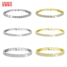 AINAMEISI Роскошные хрустальные свадебные браслеты, теннисные многослойные цепочки, ювелирные изделия, Золотой Серебряный свадебный браслет и браслеты для женщин и мужчин