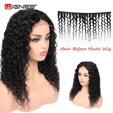 Wignee 4x4 закрытие шнурка волна воды человеческие волосы парики с детскими волосами для женщин естественная линия волос 150% плотность remy волосы человеческие парики