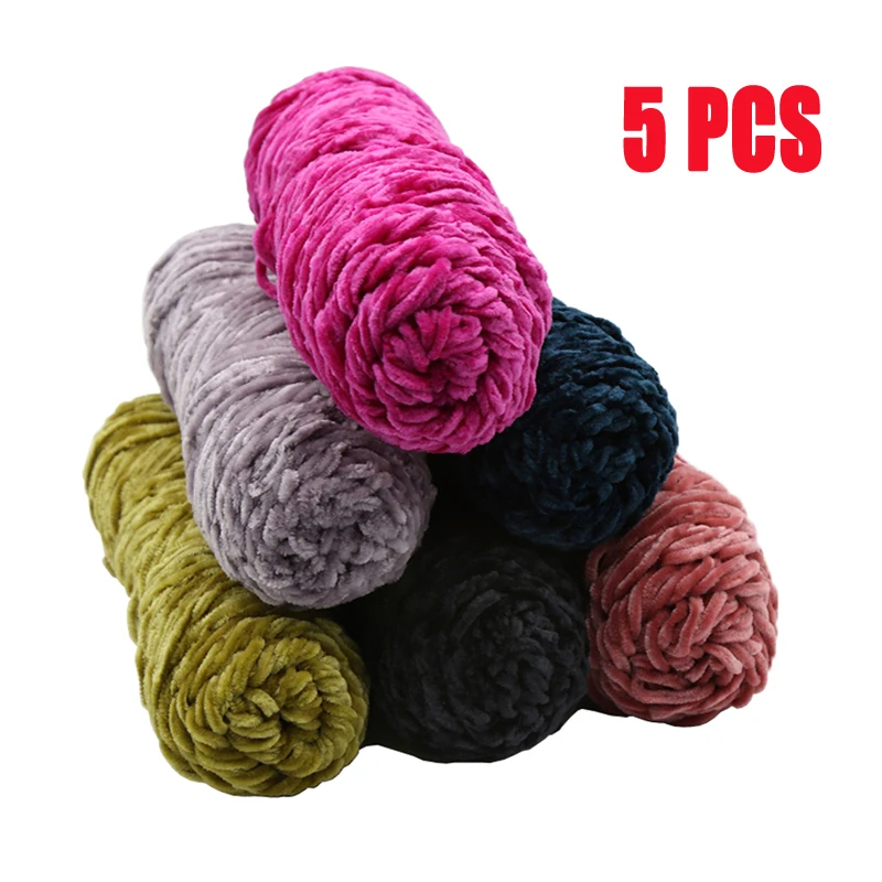 

5PC Velvet Yarn Knitting Crochet Thread Texturized Polyester Blended Cotton Chenille Wool Baby Blanket Suggest Needle 4MM