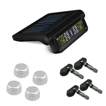 

Wireless Tire Pressure Sensor Monitoring System USB Solar Power Car Security Alarm Tyre Pressure Monitor LCD Display Auto
