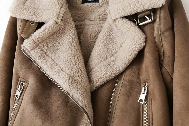 Tissu,vestes d'hiver en Faux cuir de mouton pour femme,manteaux bruns