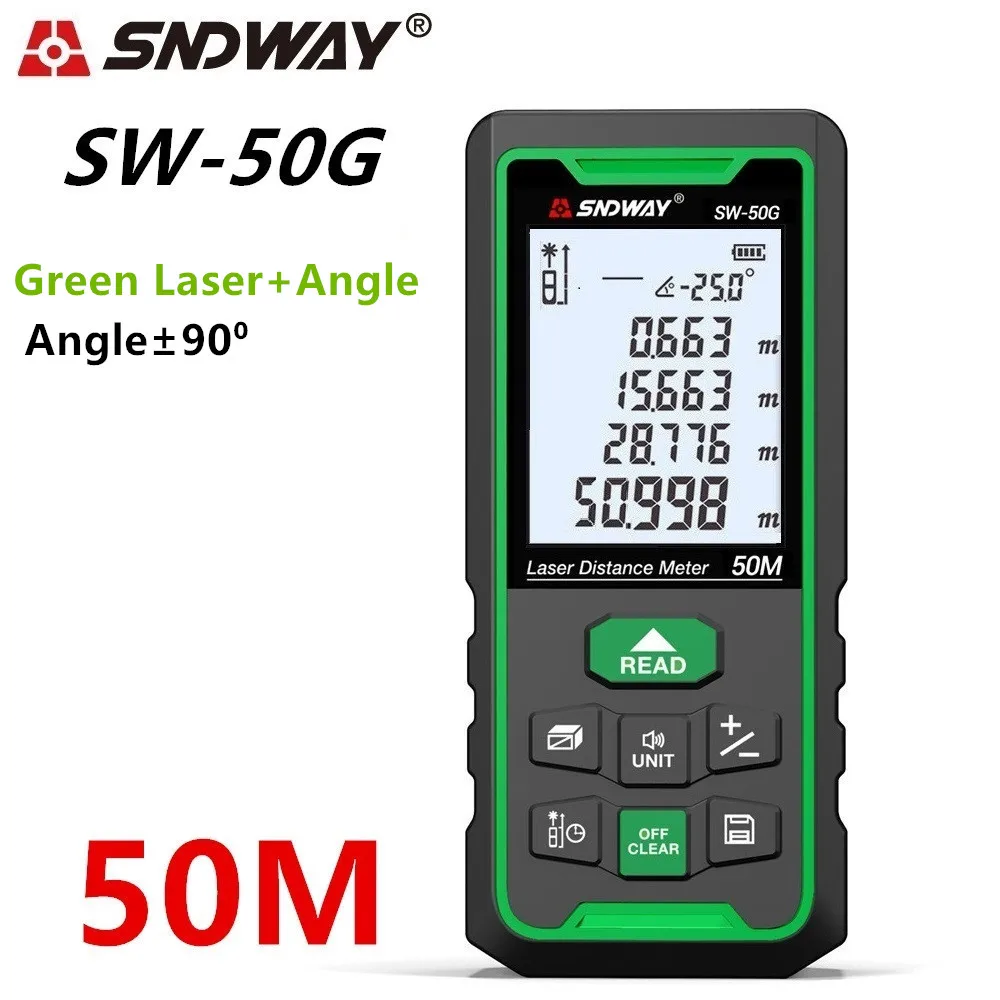 SW-50G 50M SNDWAY Trena лазерный дальномер зеленый лазерный дальномер линейка дальномер 100 м 70 м 50 м Рулетка электронный уровень - Цвет: SW-50G 50M