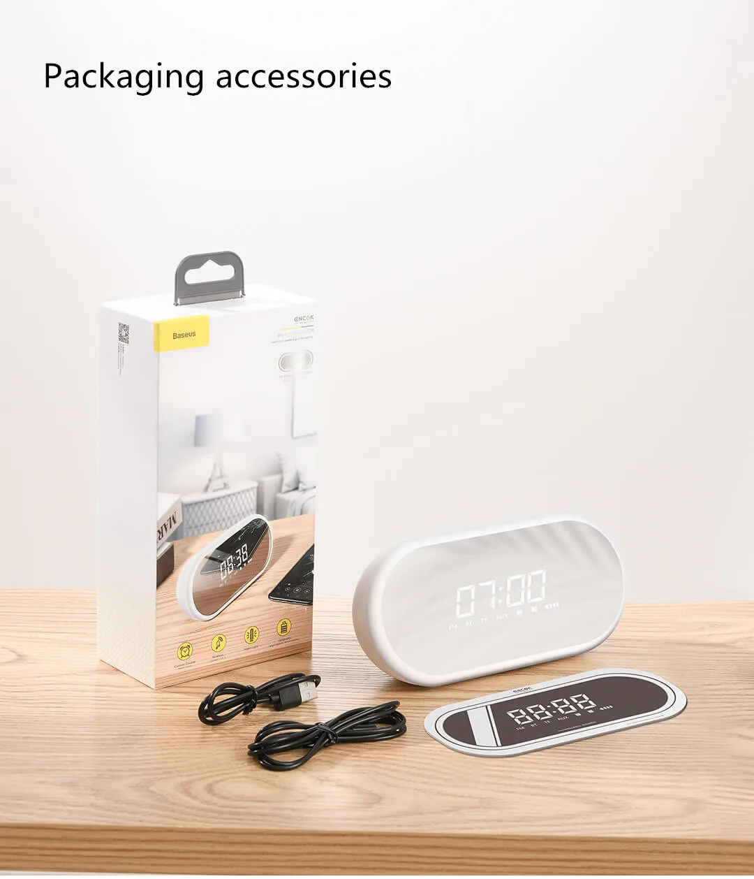 Original Xiaomi Mijia BASEUS Mini Alarm Clock Wireless Bluetooth speaker household subwoofer mirror portable radio 3D surround
