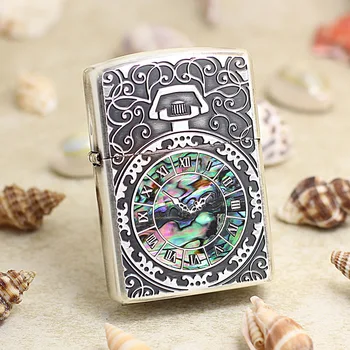 

Genuine Zippo oil lighter copper windproof Shell Pocket Watch carving cigarette Kerosene lighter Gift anti-counterfeiting code