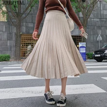 Осень Зима Высокая талия трикотажные юбки женские корейский стиль Теплые повседневные Женская плиссированная юбка расклешенные толстые миди юбки Faldas