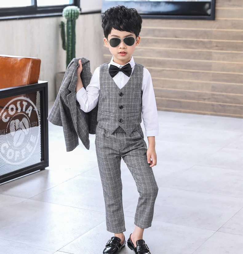 Dollplus/Англия Стиль модная детская одежда блейзер для мальчиков Одежда для джентльменов, деловой жилет костюм Костюмы пиджак, жилет, брюки, комплект одежды из 3 предметов