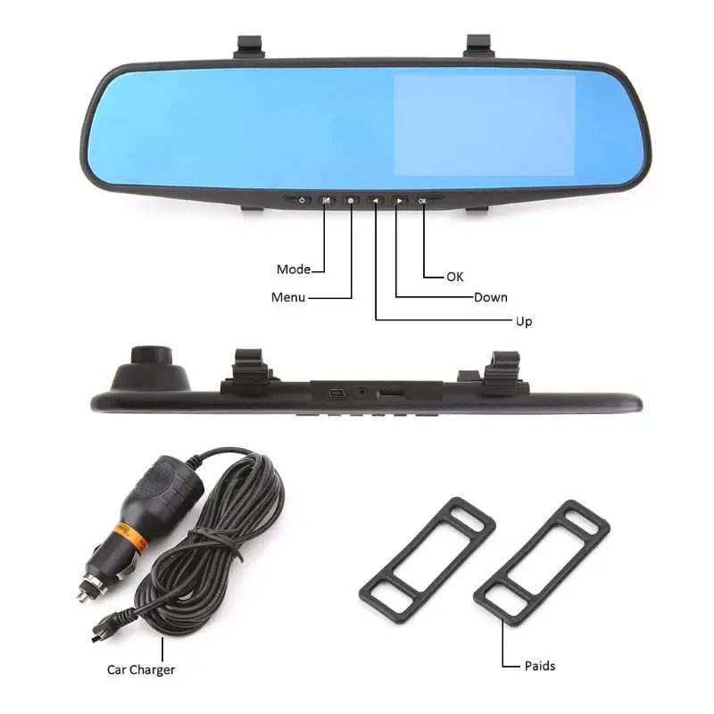 4,3 дюймов, автомобильная dvr камера, видеорегистратор FHD 1080 P, двойной объектив, Автомобильный видеорегистратор, зеркало заднего вида, g-сенсор, видеорегистраторы