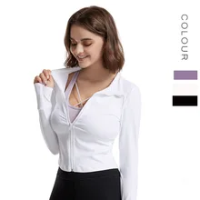 Рубашка для йоги, спортивная одежда, топ для тренировок, спортивные пальто со стоячим воротником, спортивная куртка для фитнеса на открытом воздухе с молнией, рубашка с длинным рукавом для бега