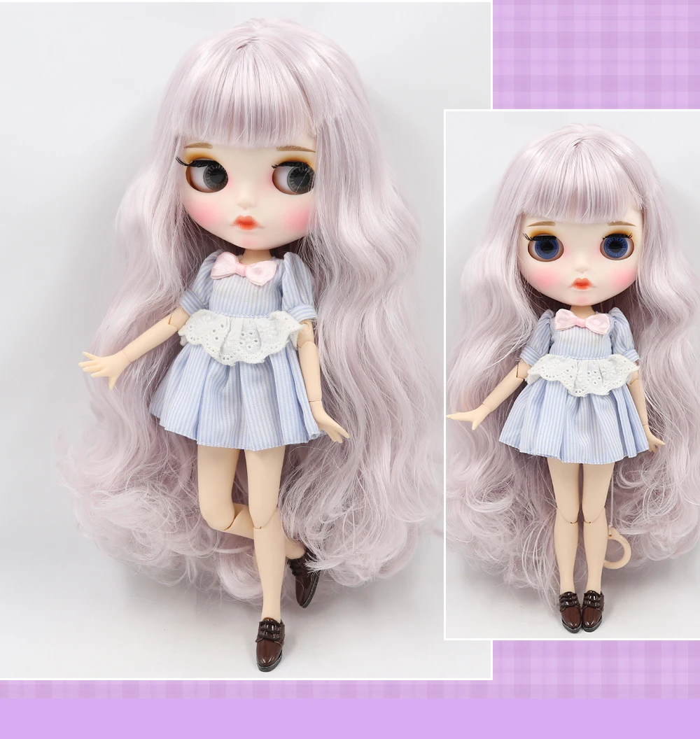Neo Blythe Doll with Purple Hair, White Skin, Matte Pouty Face & Custom Jointed Body 5