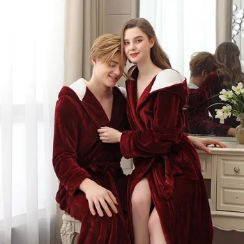

Winter Hooded Nightgown Robe Men&women Kimono Gown Sleepwear Warm New Comfortable Home Dressing Long Sleeve Casual Negligee