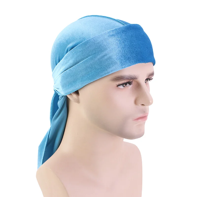 Skang Unisex Retro Patchwork Durag Cap Long Tail Headwrap Scarf Wrap Hat Turban Hat Multifunctional Bandana 