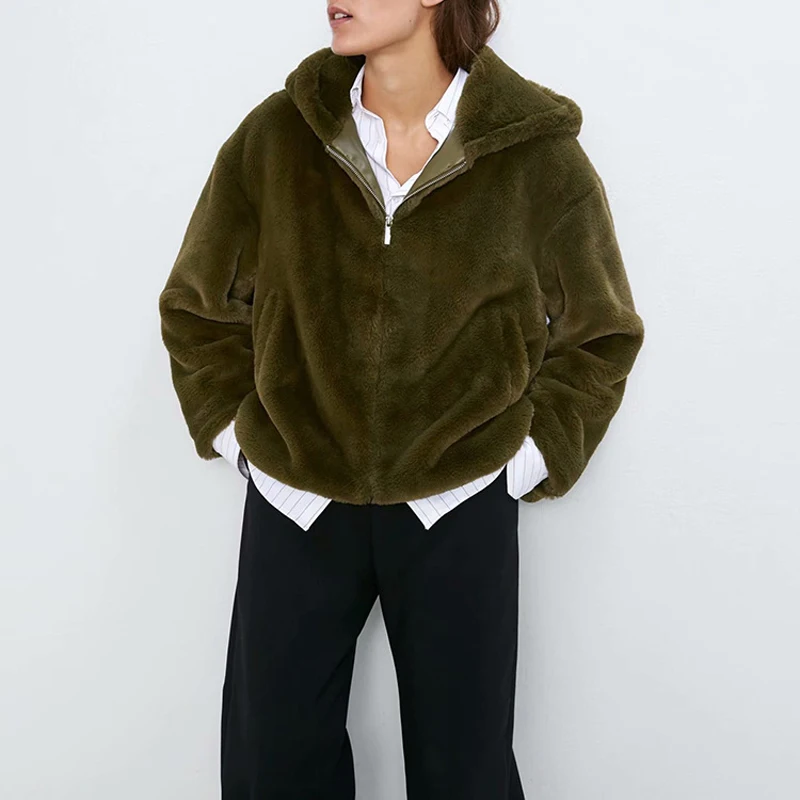 Осень зима мягкое толстое теплое пальто из искусственного меха Женская Корейская куртка на молнии с капюшоном женская верхняя одежда повседневное пальто Chaqueta Mujer - Цвет: green