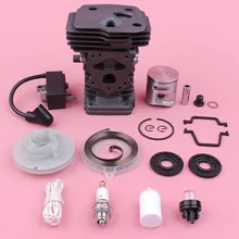 Cilindro bobina de ignição pistão kit para husqvarna 445 445e motosserra parte recoil starter polia primavera selo óleo primer bulbo 42mm