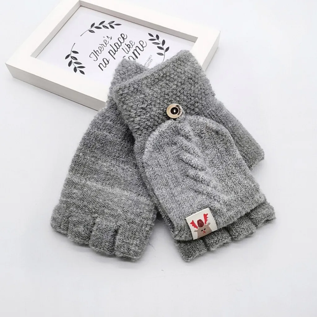 Горячая Распродажа 1 пара модные детские мужские и женские зимние теплые вязаные перчатки без пальцев - Цвет: Серый