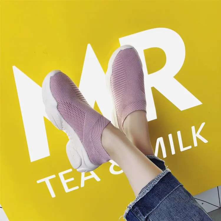 

2019 Autumn Korean-style Ulzzang Polyurethane Platform Heel Thick Bottomed Gauze Hollow out Fly Woven Athletic Shoes Running Sho