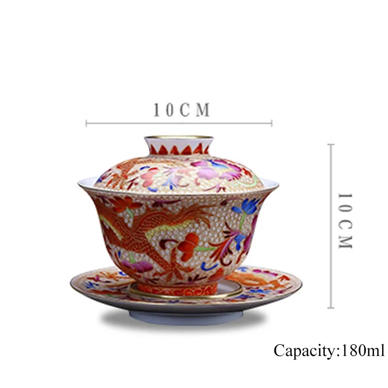 180 мл керамический фарфор Jingdezhen Gaiwan ручной работы эмаль цвет дракон феникс чайная чаша мастер чайная чашка коллекция украшений для дома