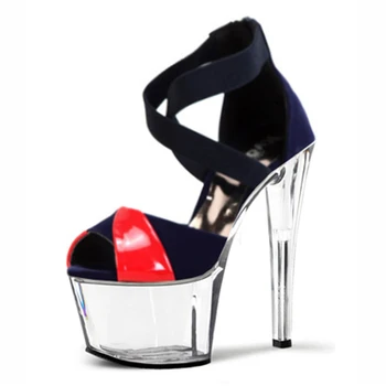

Two-tone splice open-toe back zipper cross-strap pole-dancing stiletto sandals