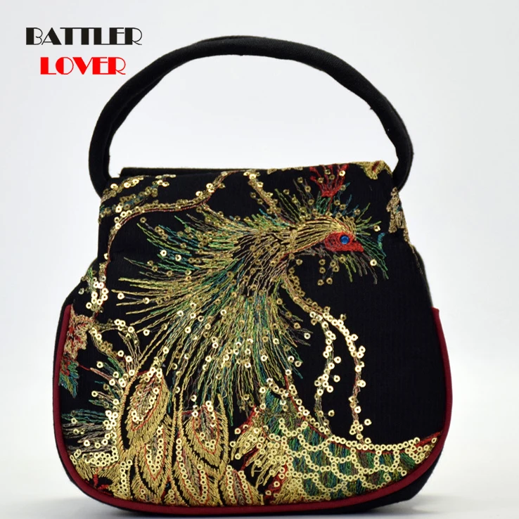 New Women National Style Phoenix Embroidery Canvas High Quality Top-Handle Bags China Trend