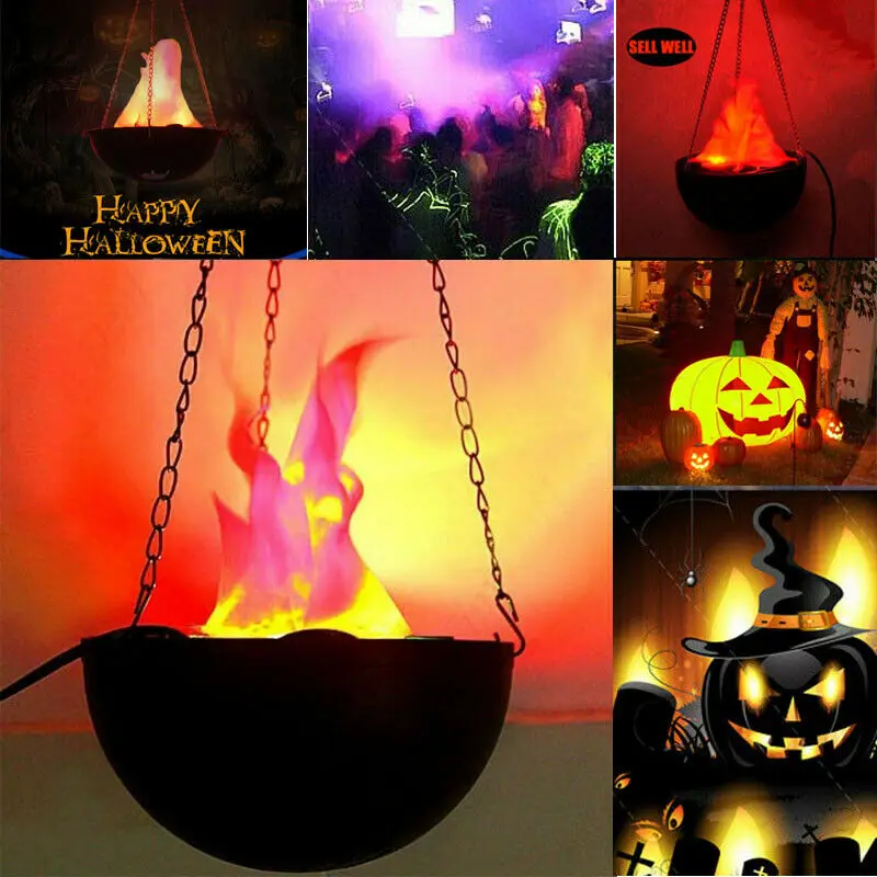 

2019 Creative Halloween Magic Hanger Prop LED Hanging Lamp Fake Flame Lamp Torch Light Fire Pot Bowl Halloween Prop Decor