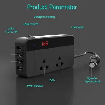 

200W 4 USB Socket Charger Car Inverter DC 12V to AC 220V Household Auto Power Converter Multi-function Socket Charge Splitter
