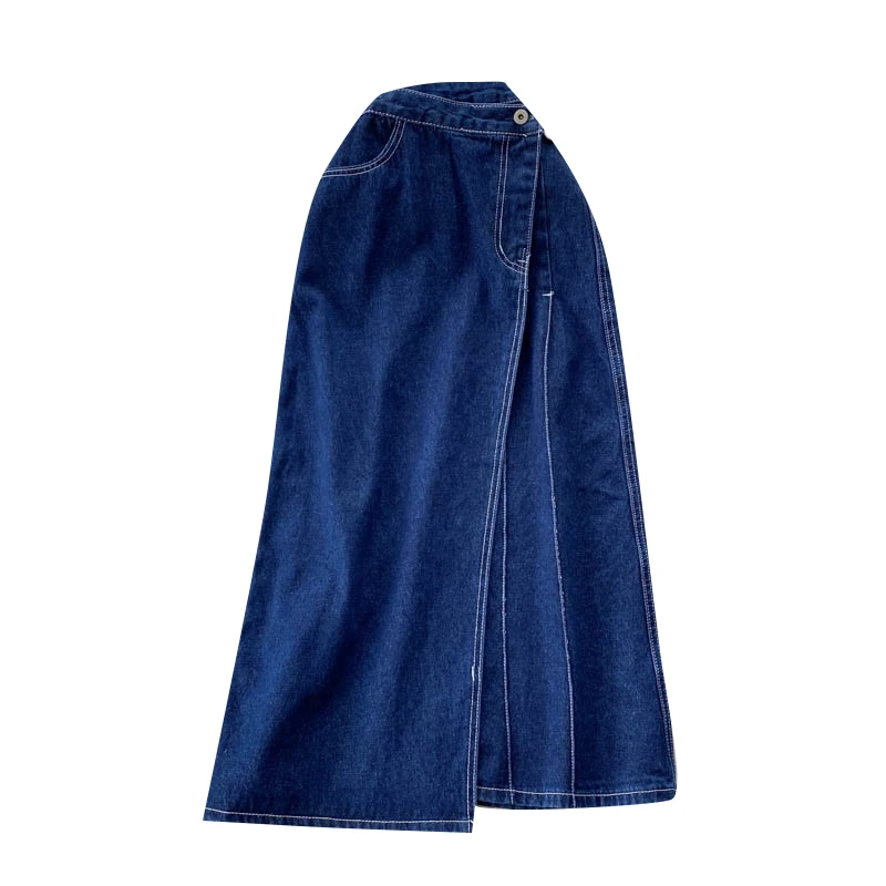 

2021 New Retro Port Style Mid-length High-waist Slim Denim Skirt With Irregular Design A-line Skirt Female