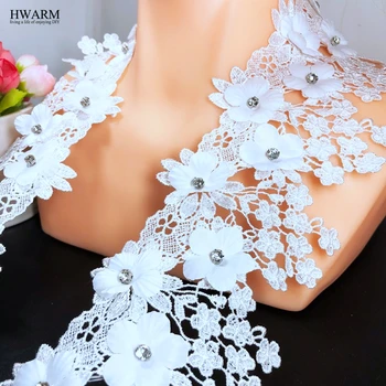 

5yard 8.5cm 3D rhinestone african lace fabric ribbon DIY wedding christmas flower curtain skirt decorative lace trim accessories