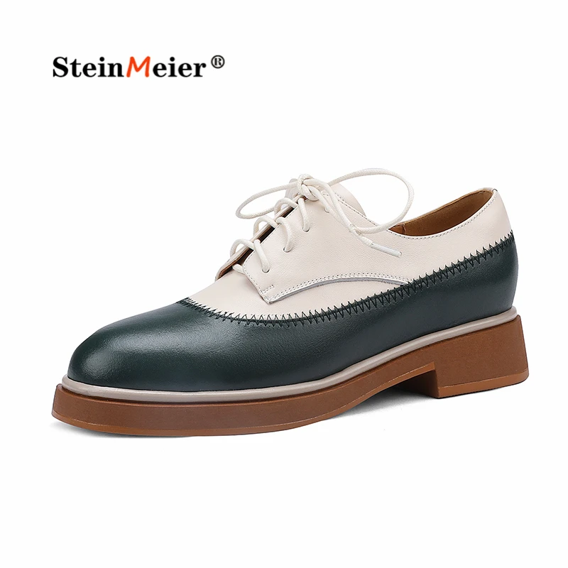 Women Genuine Leather Oxfords Shoes Moccasins Leisure Lace-up Brogues Wingtips Shoes for Ladies Autumn Flat Sneakers Brand