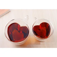 180 мл/240 мл Любовь в форме сердца двойная стена прозрачный стакан для чая чашка кофейные кружки, чашки подарок