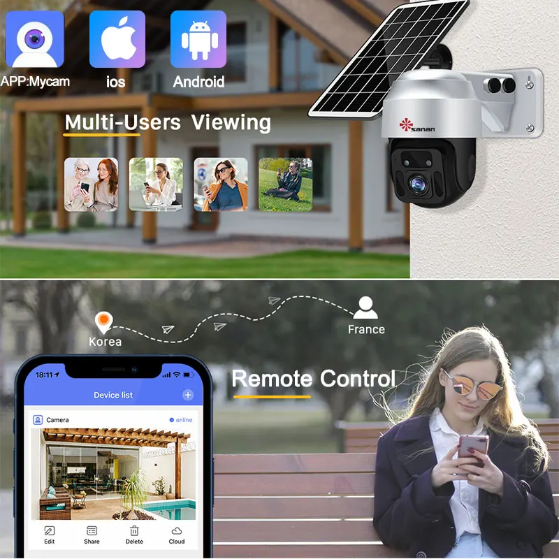 1080P 4G PTZ Cámara Tarjeta SIM Cámaras IP Exterior Inalámbrico 6W Panel solar Con pilas Control remoto monitor de Sin Internet Alarma PIR - Imagen 6