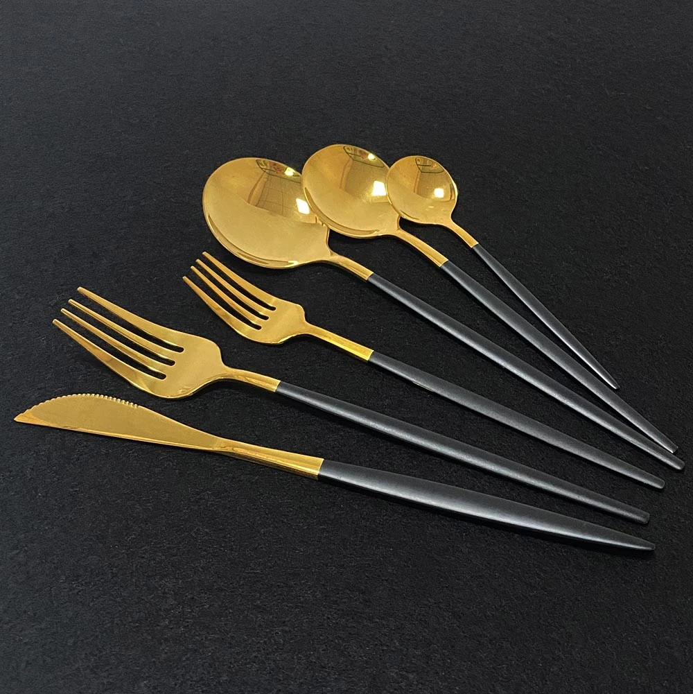 Couverts De Luxe En Acier Inoxydable 24 Ou 36 Pieces Couleur Noir Ou Or Service De Table Fourchette Couteau Cuillere Aliexpress