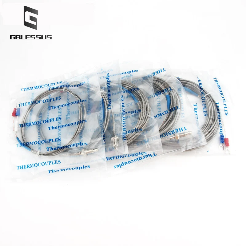 Temperature Sensor M6 Thermocouple Thread Type K/E 0-800℃ Shielded Probe Thermal Resistance 0.5/1/1.5/2/3/4/5M