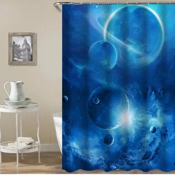 

Blue night sky polyester printing bathroom shower curtain bathroom partition curtain comes with hooks available in multiple size