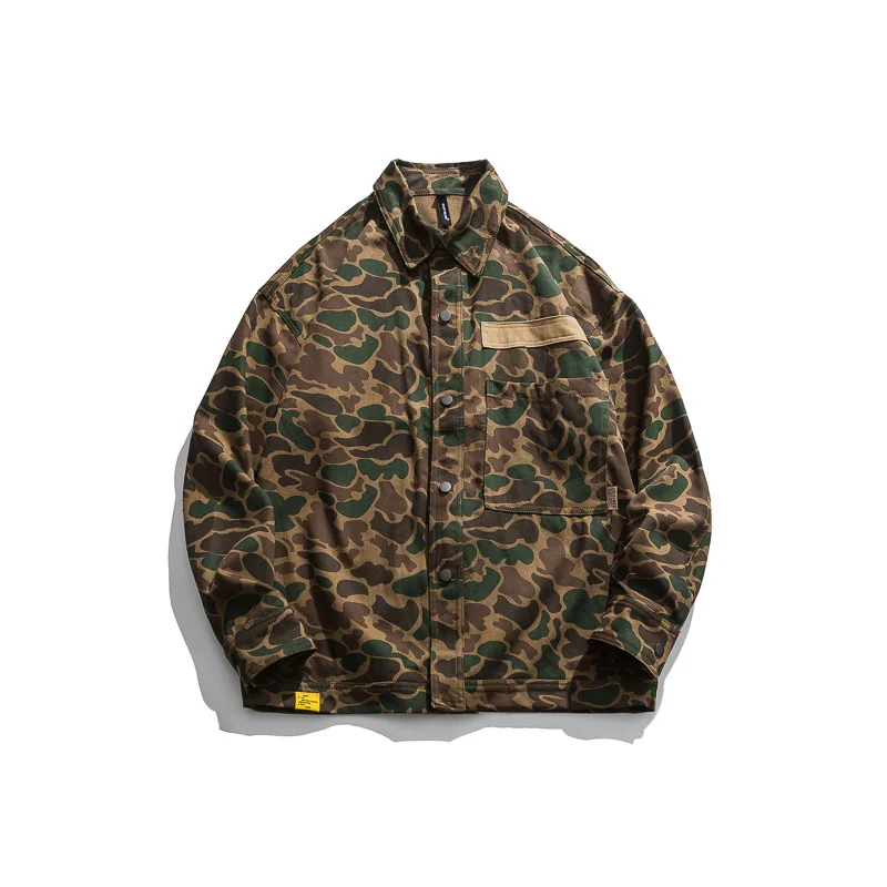 

Wu Airlines Men Military-Style lv mi cai Jacket Fold-down Collar Long-sleeved Coat American-Style Workwear Oversize Couples Fash