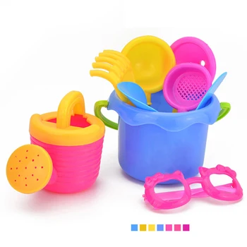 

9pcs/Set Kettle Non-toxic Plastic Beach Water Seaside Shovel Simulation Toy Set Bucket Colorful Glasses Sand Play Random Color