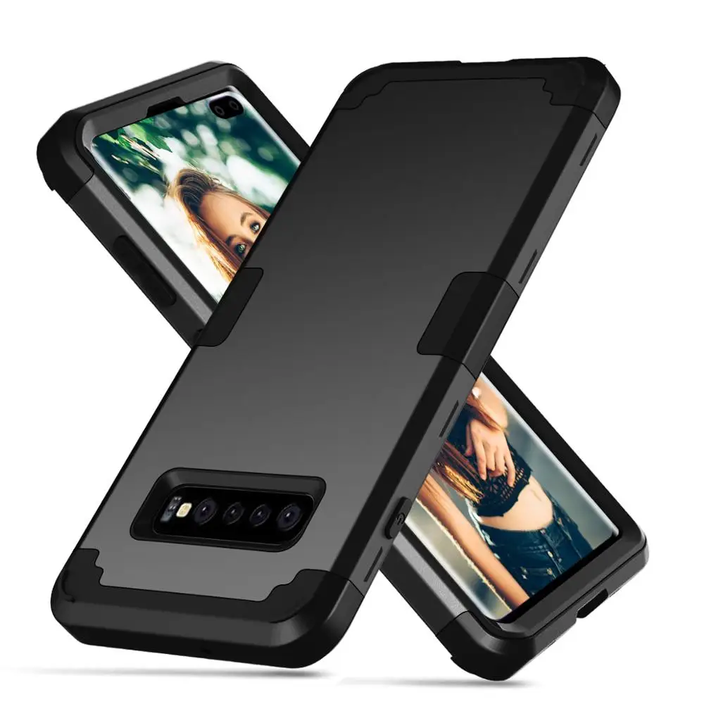 black Противоударный чехол для телефона для samsung Galaxy S8 S9 S10 плюс Heavy Duty Прочный амортизирующий/ударопрочный гибридный 3 Слои - Цвет: black