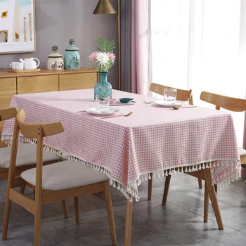 

Tabletop Home Decor Checkered Kitchen For Party Garden Easy Clean Restaurant Dinning Table Cloth Cotton Blend With Tassel Hotel
