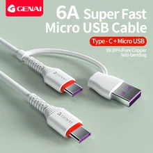 Genai 2 em 1 usb c para usb c cabo de carga rápida tipo c para tipo c cabo para telefone móvel pd 60w carregador para samsung huawei xiaomi