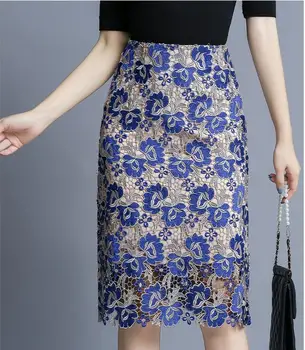 

Elegant Women Embroidery Lace Skirts Sexy Lady High Waist Pencil Skirts Woman Embroidey Flower Skirts