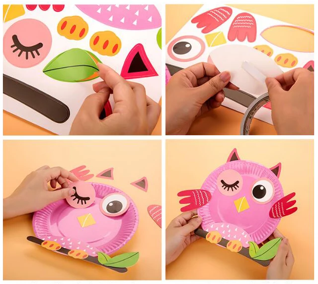 7Pcs Children 3D DIY Handmade Toys 2 Paper Plate Sticker Material 5 EVA Sticker Kids Kindergarten Art Craft Educational Toys GYH 4